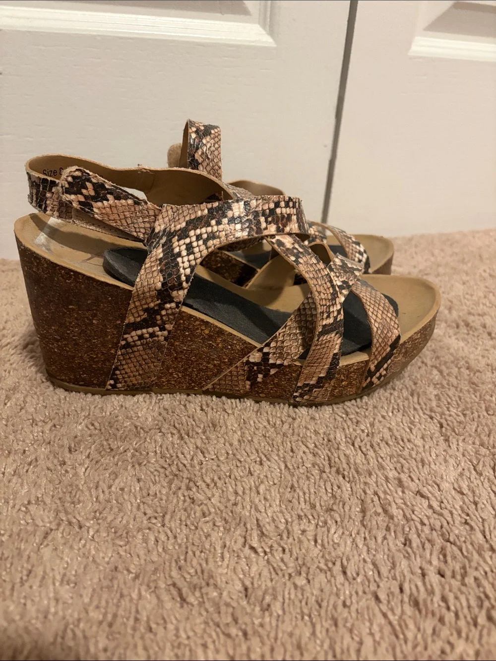 Blowfish Snake-Print Cork Wedges in Brown and Tan